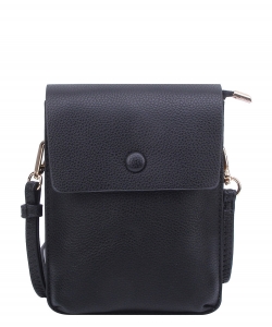 Fashion Pebble Flap Crossbody Bag Cell Phone Purse CA105 BLACK